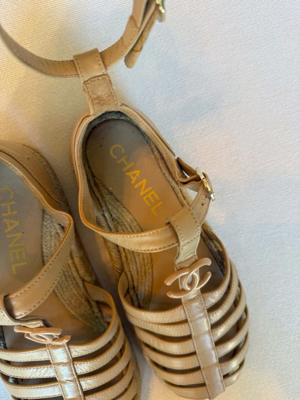 CHANEL Beige Strappy Espadrille Fisherman Sandals - Picture 2 of 14
